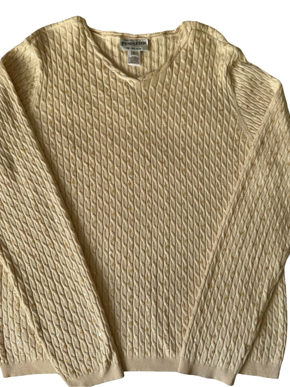 VTG Pendleton Women’s Beige Cable-Knit Sequined Silk Cashmere Sweater Size XL